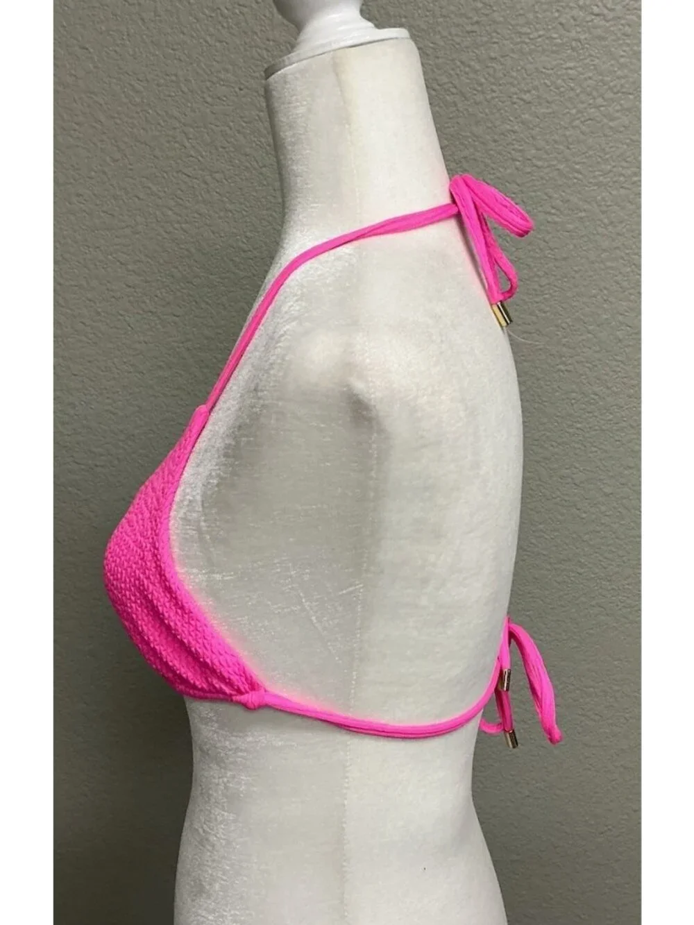 Monday Swimwear Pink Ribbed Barbados Triangle Bikini Swim Top Size Medium